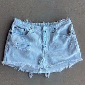 Distressed Light Blue Denim Shorts